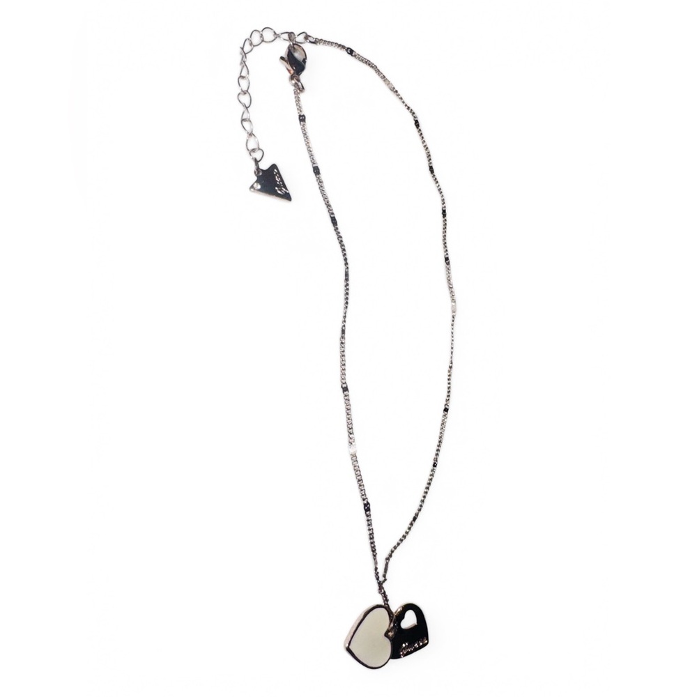 14-16 inch GUESS Gold Necklace White Heart Gold Double Pendant w/ Hole Adjust